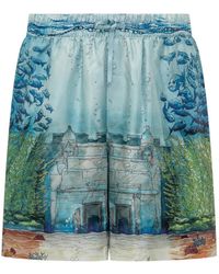 CASABLANCA - Trompe L'Oeil Silk Shorts - Lyst
