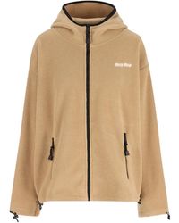Miu Miu - Logo-Embroidered Zip-Up Hoodie - Lyst