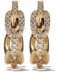 David Yurman - 18kt yellow gold Stax diamond chain link huggie hoop earrings - Lyst
