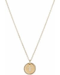David Yurman - 18Kt T Initial Charm Diamond Necklace - Lyst