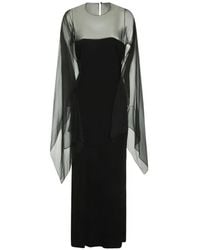Alberta Ferretti - Fitted Midi Dress With Sheer Long Sleeves And Ethereal Back Detail - Lyst