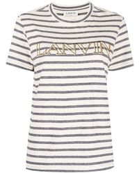 Lanvin - Gestreiftes T-Shirt mit Logo-Print - Lyst