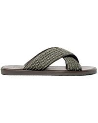 SCAROSSO - Ettore Crossover-Strap Raffia Sandals - Lyst