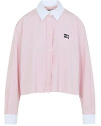 Miu Miu - Blouse Met Geborduurd Logo En Franje Afwerking - Lyst