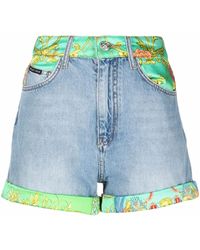 Philipp Plein - New Baroque-Print Panelled Denim Shorts - Lyst