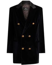 Etro - Long Double-Breasted Stretch Cotton Velvet Jacket - Lyst