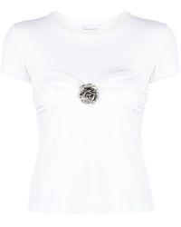Blumarine - Floral-appliqué Cotton T-shirt - Lyst