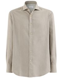 Brunello Cucinelli - Stretch Cotton Chevron Flannel Shirt With Spread Collar - Lyst