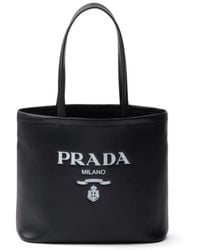 Prada - Small Logo-print Leather Tote Bag - Lyst