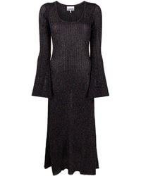 Ganni - Geripptes Metallic-Kleid - Lyst