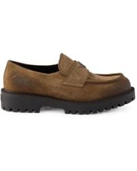 Prada - Aged Suede Loafers - Lyst