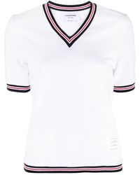 Thom Browne - Cricket Stripe V-neck T-shirt - Lyst