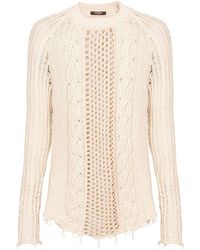 Balmain - Distressed-Pullover mit Zopfmuster - Lyst