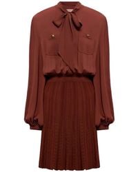 Twinset - Pussy-Bow Pleated Mini Dress - Lyst