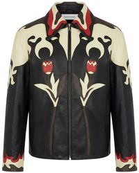 Marine Serre - Leather Blouson With Floral Patches - Lyst
