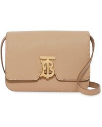 Burberry Tb Logo Leather Cross-body Bag - Natural
