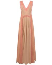 Alberta Ferretti - Lace-Trim Pleated Evening Dress - Lyst
