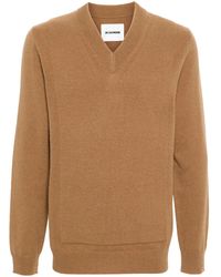 Jil Sander - Gerippter Pullover Mit V-Ausschnitt - Lyst