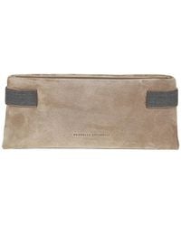 Brunello Cucinelli - Monili-Detail Suede Clutch Bag - Lyst