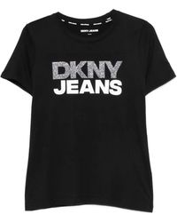 DKNY - Logo-Print Rhinestone-Embellished T-Shirt - Lyst