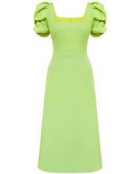 POST MERIDIEM - Square-Neck Puff-Sleeve Midi Dress - Lyst