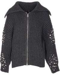 Pinko - Crystal-Embellished Ribbed Cardigan - Lyst