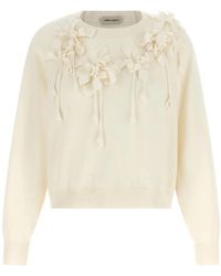Alberta Ferretti - Pull À Fleurs Brodées Et Détail De Pendentif - Lyst