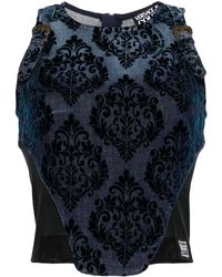 Versace Jeans Couture - Flocked-Detail Denim Top - Lyst