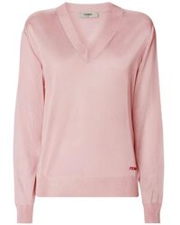 Fendi - Long-Sleeved V-Neck Sweater - Lyst