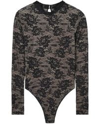 Gcds - Floral-Lace Logo-Print Bodysuit - Lyst
