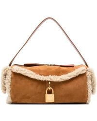 Balmain - Pulse Shearling-Trim Suede Shoulder Bag - Lyst