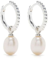 Dower & Hall Timeless Oval Pearl Charm Hoops - White