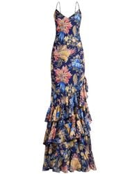 Etro - Long Seersucker Dress With Ruffles And Floral Motif - Lyst