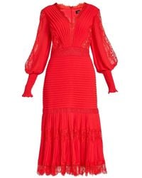 Tadashi Shoji - Maxi Nyssa Bishop Lace-Panelled Pleated Midi Dress - Lyst