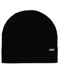 ARMANI EXCHANGE - Cable-Knit Logo-Plaque Beanie Hat - Lyst