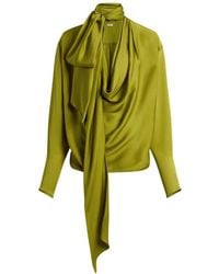 Balmain - Blusa De Gasa De Satén Drapeada - Lyst