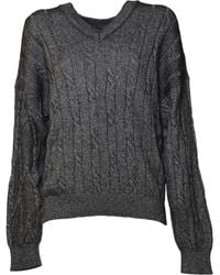 SOLOTRE - Pull En Maille Torsadée À Col V - Lyst