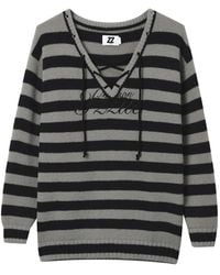 Izzue - Striped Lace-Up Sweater - Lyst