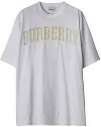 Burberry - Lace Logo-Detail Cotton T-Shirt - Lyst