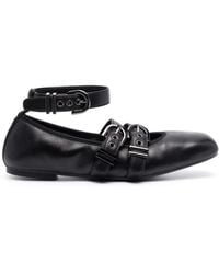 Stuart Weitzman - Classic Leather Ballerina Flats With Double Buckle Design - Lyst