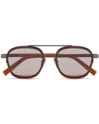Zegna - Logo-print Oval-frame Sunglasses - Lyst