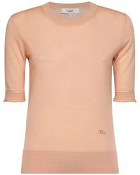 Chloé - Short-Sleeve Logo-Embroidered Sweater - Lyst