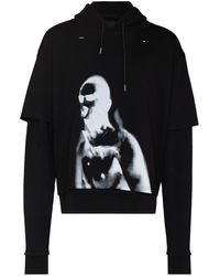 HELIOT EMIL Graphic-print Double-layer Hoodie - Black