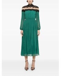 Nissa - Robe Mi-Longue En Soie À Empiècement En Dentelle - Lyst