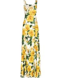 Dolce & Gabbana - Vestido largo con estampado de rosas - Lyst