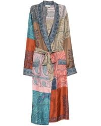Pierre Louis Mascia - Paisley-Print Patchwork Belted Silk Coat - Lyst