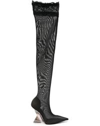 The Attico - Cheope Thigh-High Lace-Trimmed Mesh Boots - Lyst