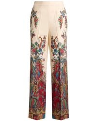 Etro - Silk Trousers With Placed Paisley Foliage Print - Lyst