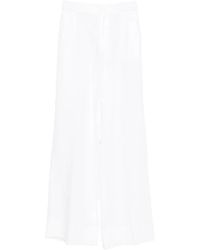Twinset - Linen Trousers With Embroidered Logo - Lyst