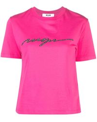 MSGM - T-Shirt mit Logo-Applikation - Lyst